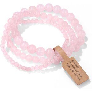3 PCS 4,6,8mm rose quart Healing Natural Stone Beaded Stretch Bracelet for Women